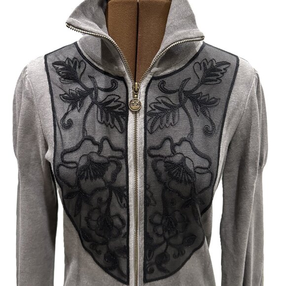 Fornarina Grey Lace Bodice Sweatshirt Zipper Top - Picture 7 of 11